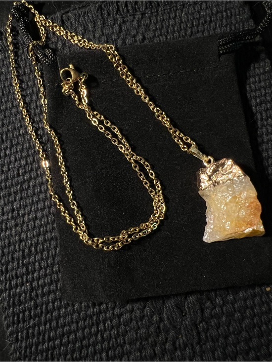 Jewelry - Raw Orange Calcite Gold-Dipped Crystal Pendant Necklace